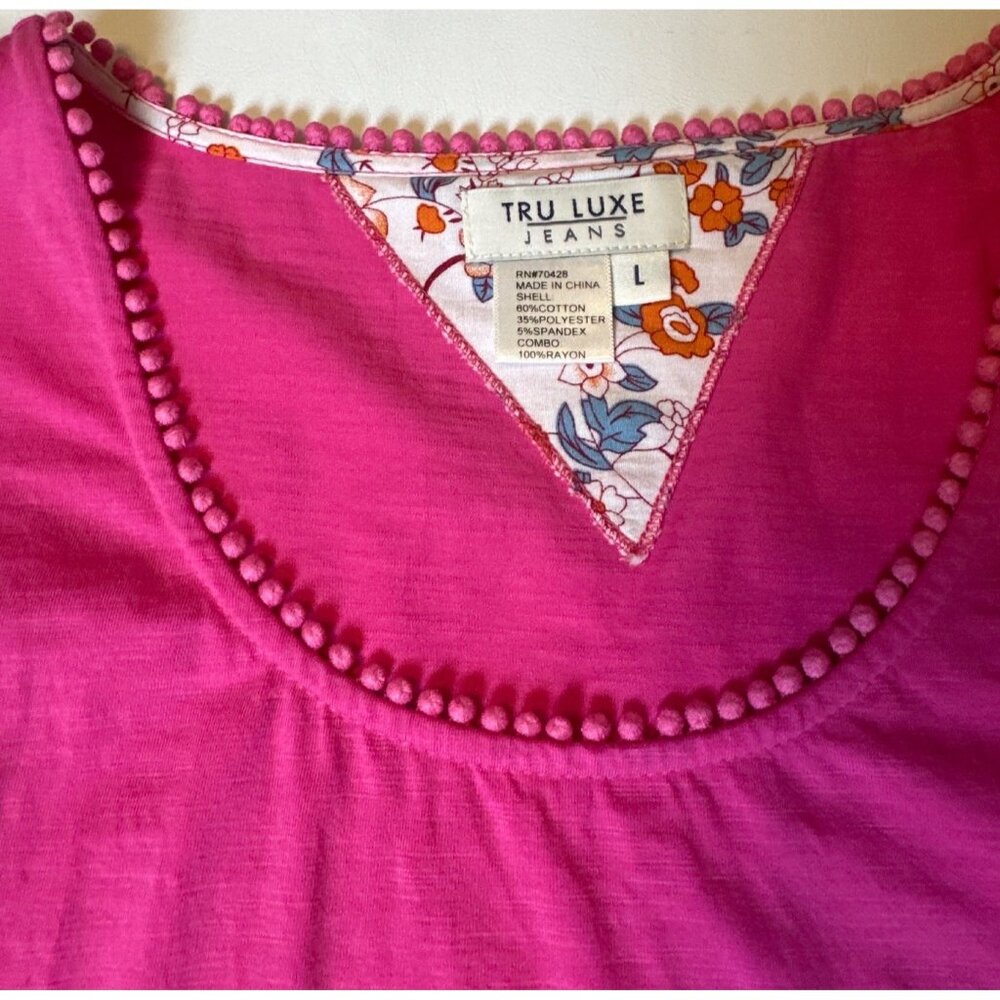 Tru Luxe Jeans Pink Paisley Sleeve Boho Tunic Top L - Picture 4 of 7